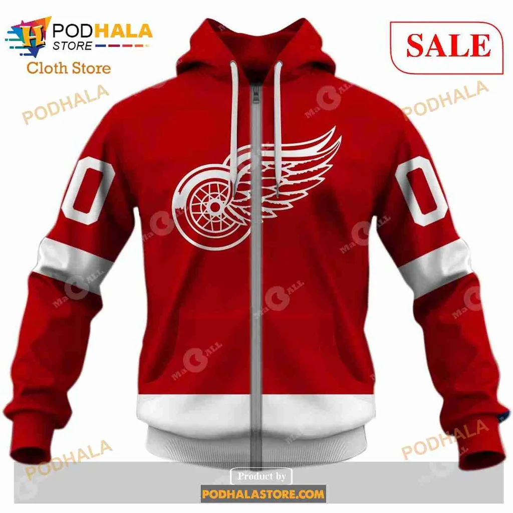 Detroit Red Wings Vintage Hoodie Featuring Iconic Winged Wheel Logo - View 3 Detroit Red Wings Vintage Hoodie Featuring Iconic Winged Wheel Logo - View 3