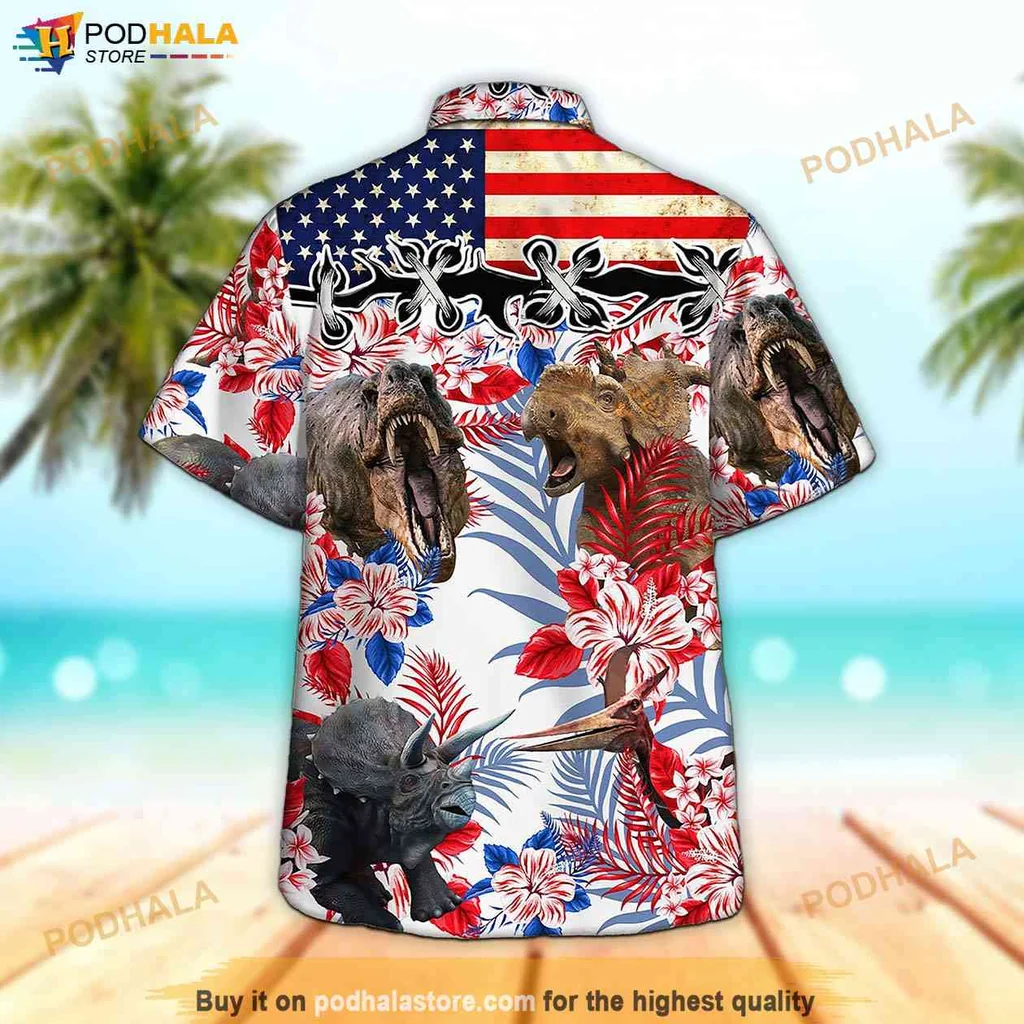 Dinosaur Tropical Shirt For Men, Vibrant T Rex And Triceratops Hawaiian Shirt Dinosaur Tropical Shirt For Men, Vibrant T Rex And Triceratops Hawaiian Shirt