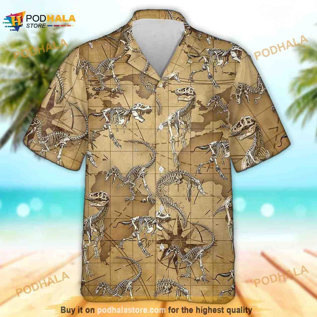 Dinosaur Skeleton Hawaiian Shirt Featuring Fun Prehistoric Design