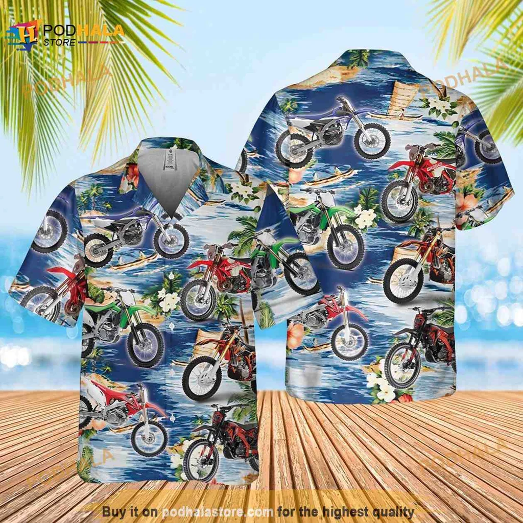 Dirt Bike Hawaiian Shirt With Vibrant Motocross Design And Tropical Vibes