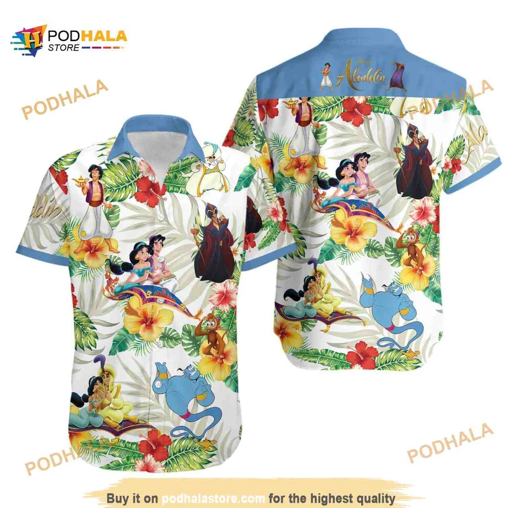 Disney Aladdin Hawaiian Shirt Featuring Aladdin, Jasmine, And Genie