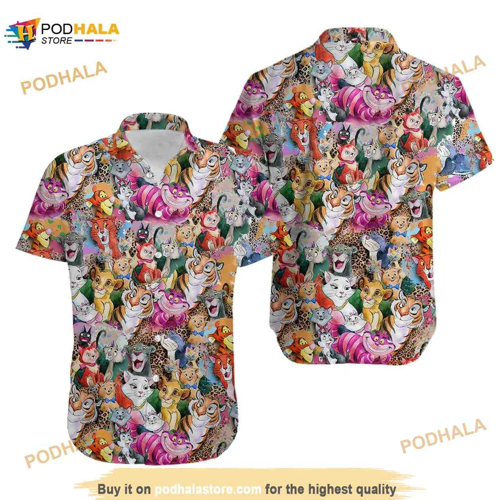Disney Animated Characters Hawaiian Shirt Featuring Colorful Cartoon Animals