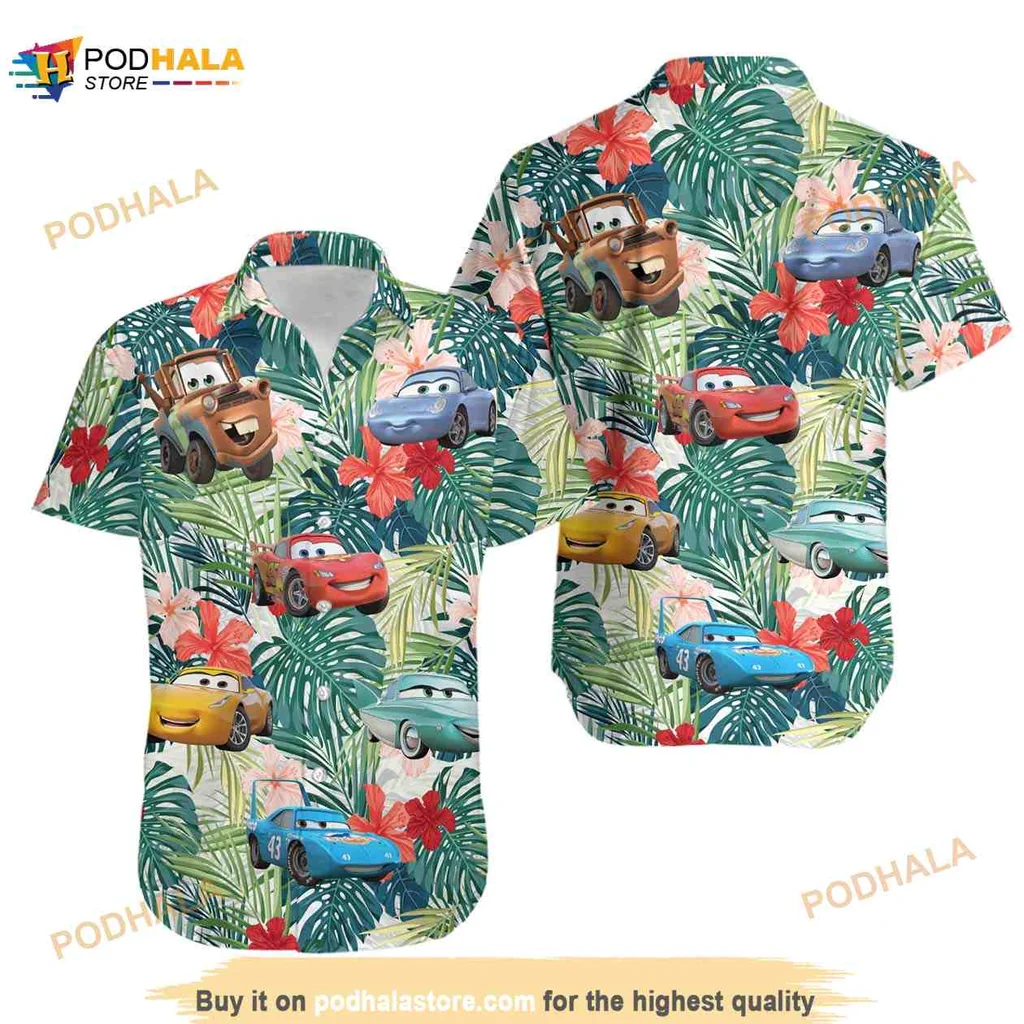 Disney Cars Aloha Hawaiian Shirt Featuring Lightning Mcqueen And Mater