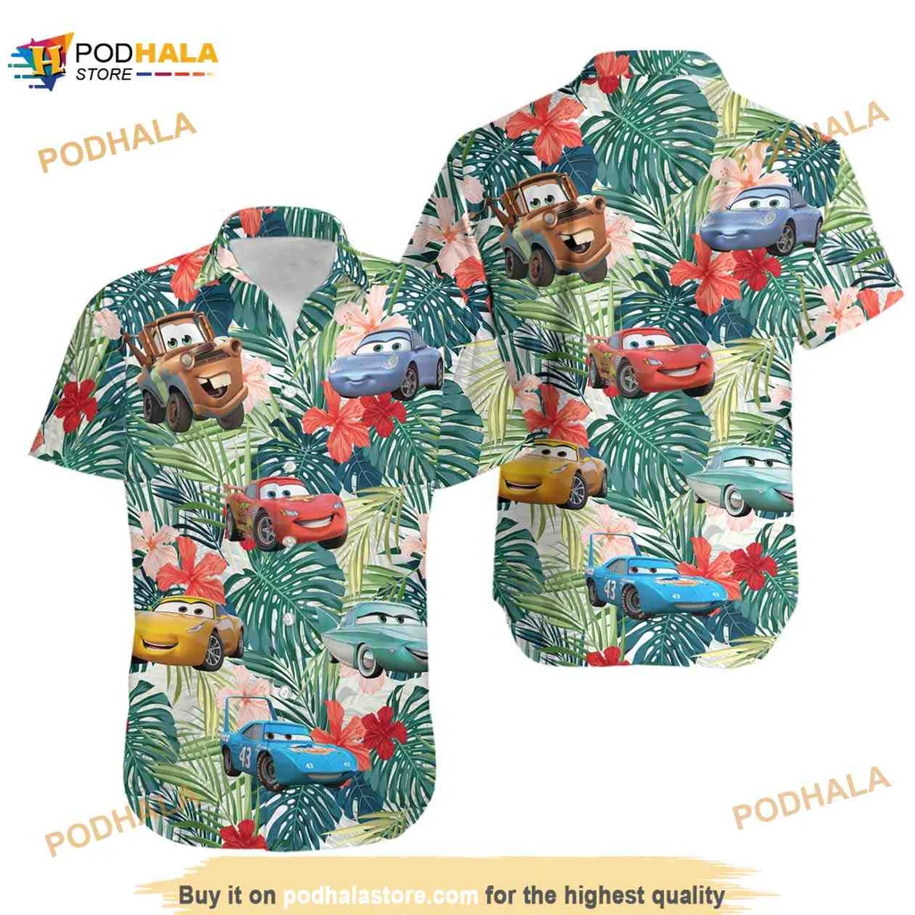 Disney Cars Tropical Aloha Shirt Featuring Lightning Mcqueen And Mater