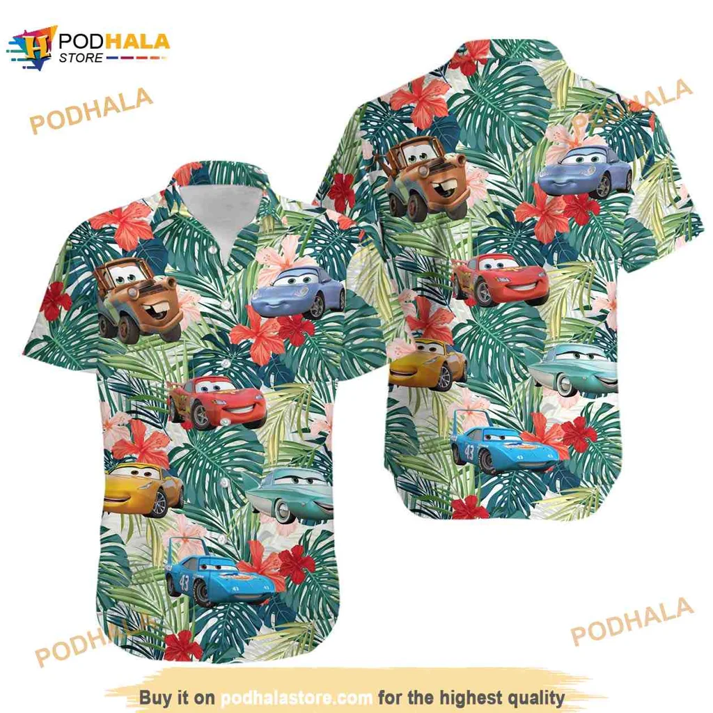 Disney Cars Tropical Hawaiian Shirt With Lightning Mcqueen And Mater