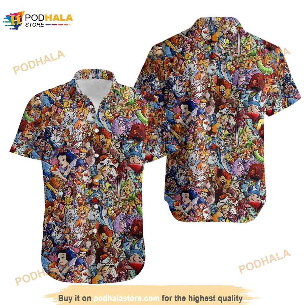 Disney Characters Aloha Hawaiian Shirt Featuring Iconic Disney Designs