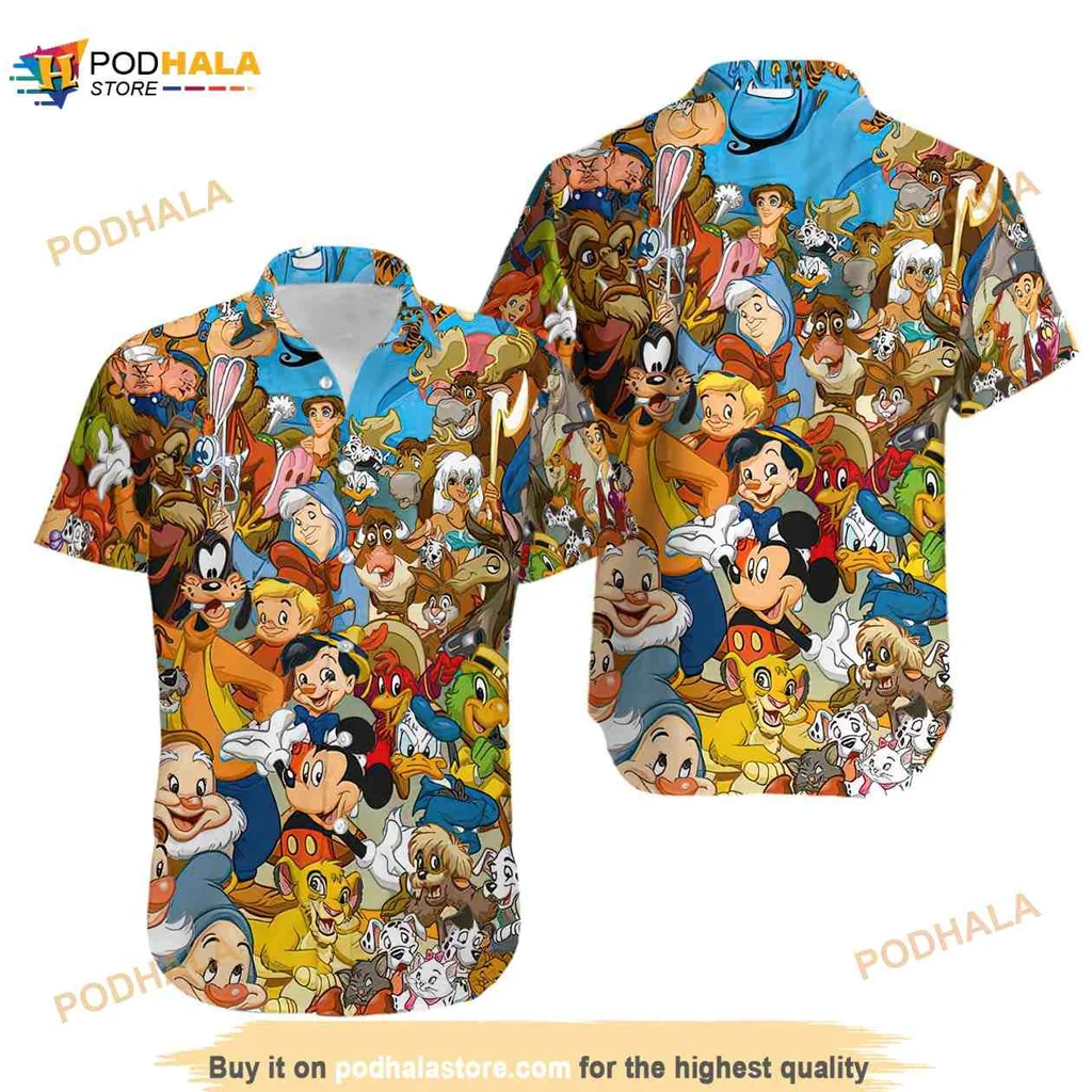 Disney Characters Aloha Hawaiian Shirt With Colorful Tropical Design