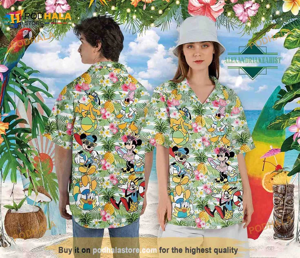 Disney Characters Tropical Hawaiian Shirt Featuring Mickey Mouse And Friends