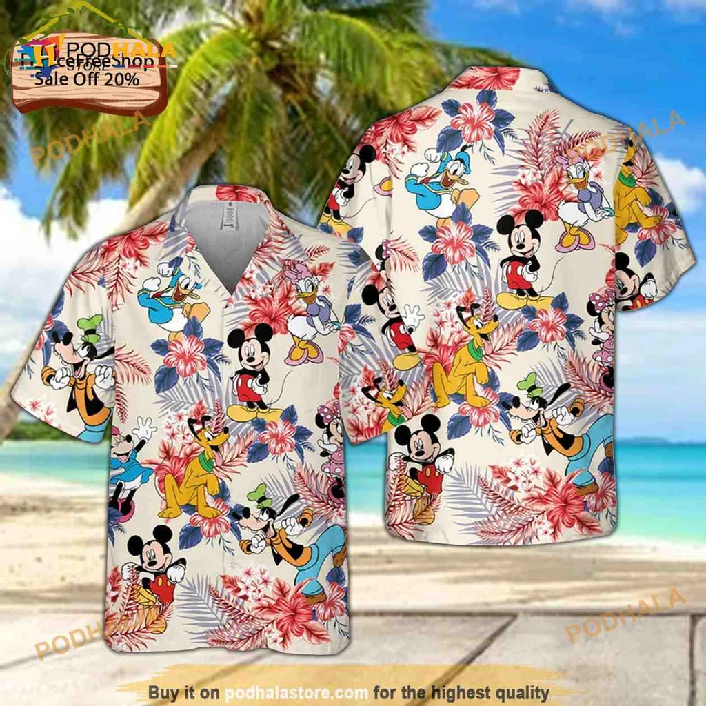 Disney Characters Tropical Hawaiian Shirt With Mickey And Friends