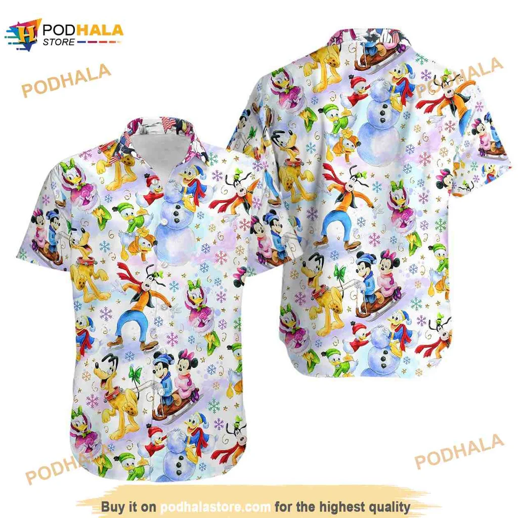 Disney Characters Winter Hawaiian Shirt Featuring Mickey Mouse And Friends
