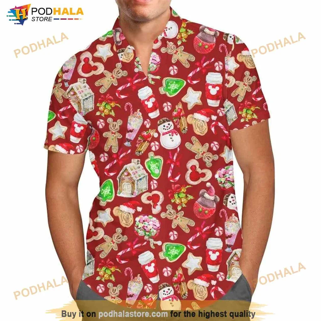 Disney Christmas Hawaiian Shirt With Gingerbread And Snowmen