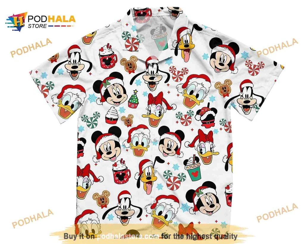Disney Christmas Mickey Mouse Hawaiian Shirt With Friends