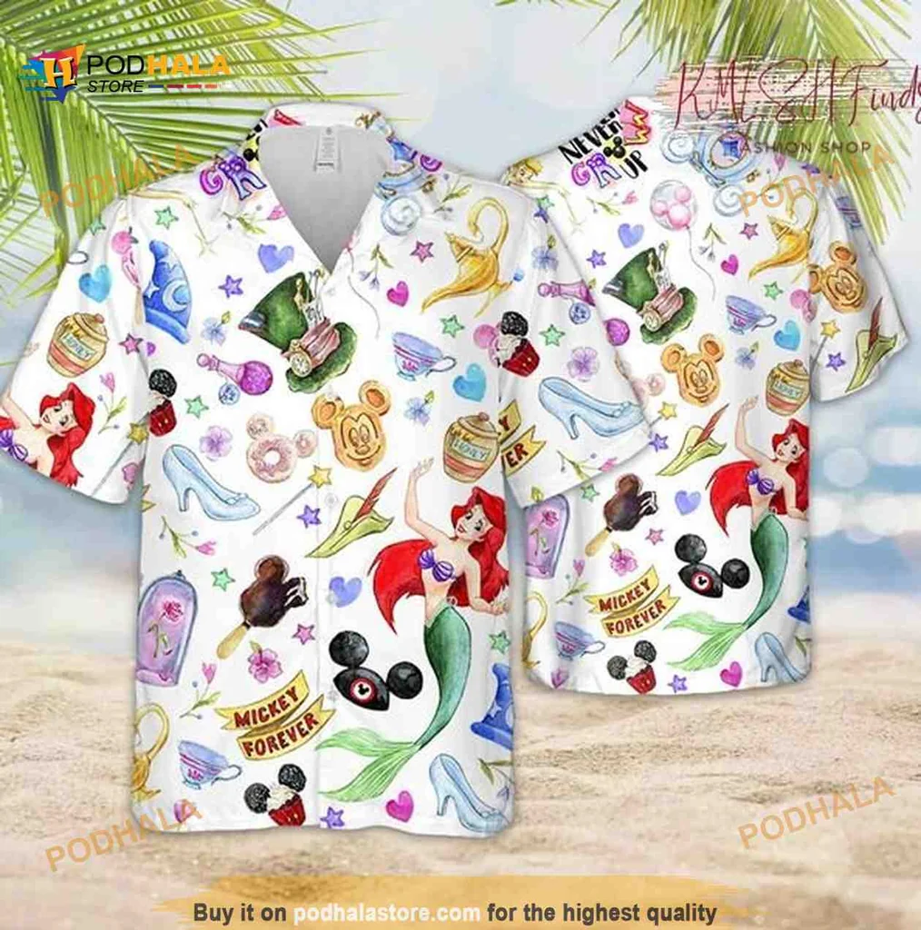 Disney Colorful Castle Hawaiian Shirt With Mickey Mouse Motifs