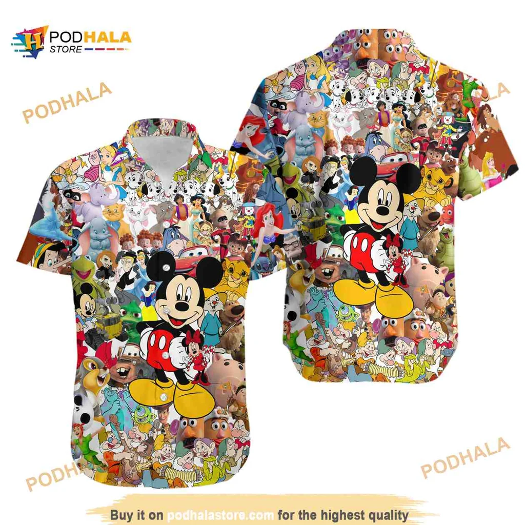 Disney Colorful Character Hawaiian Shirt Featuring Mickey Mouse And Friends