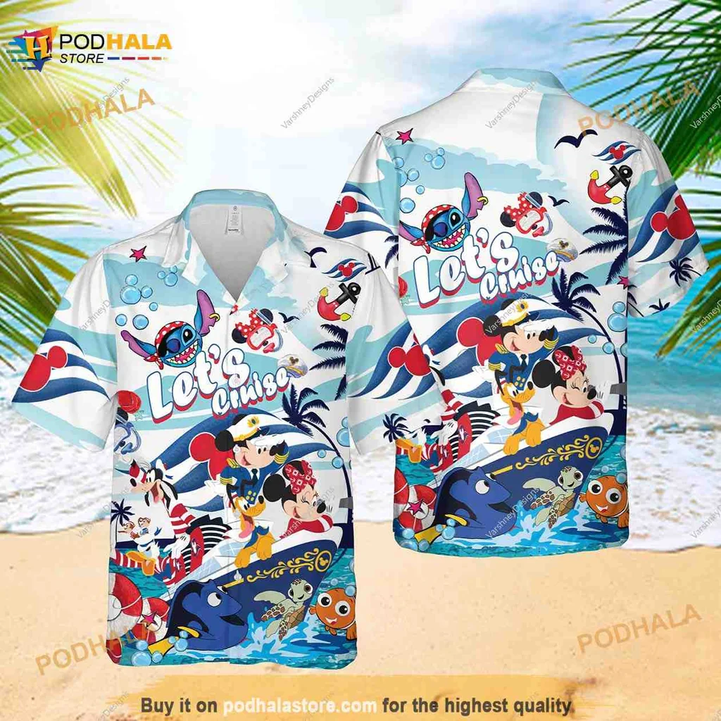 Disney Cruise Aloha Shirt Featuring Lets Cruise And Disney Characters