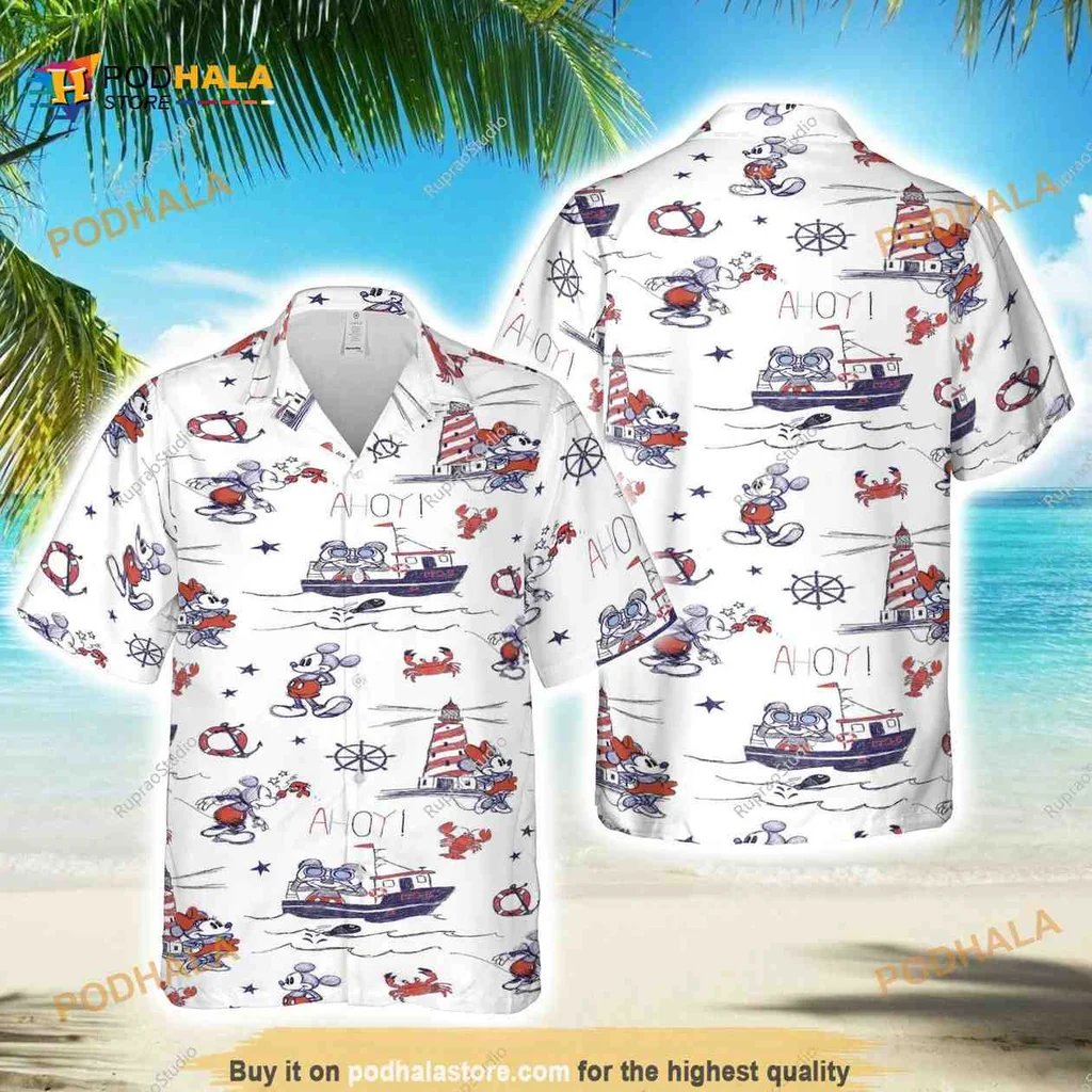 Disney Cruise Nautical Hawaiian Shirt With Whimsical Boat Design