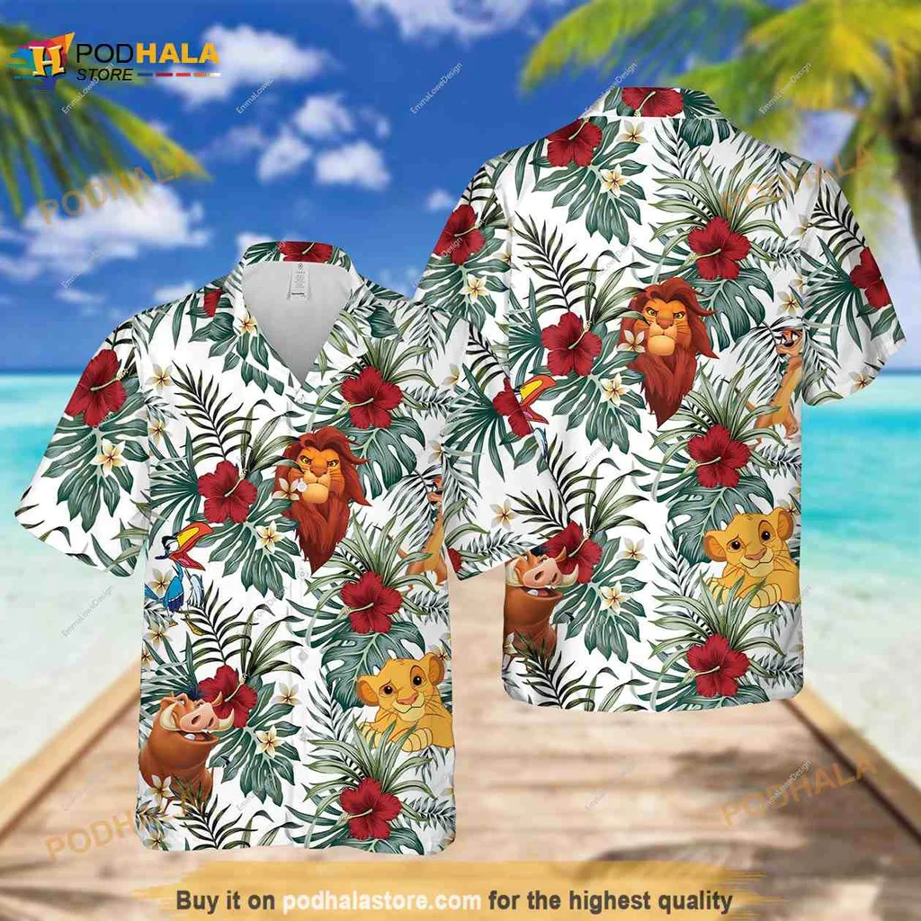Disney Lion King Hawaiian Shirt With Tropical Hibiscus And Leaves