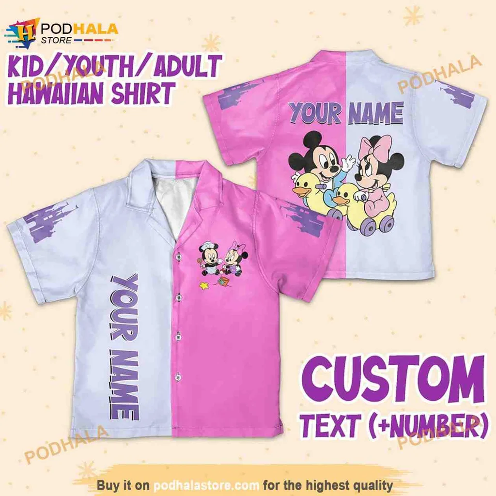 Disney Mickey Minnie Hawaiian Shirt With Customizable Name