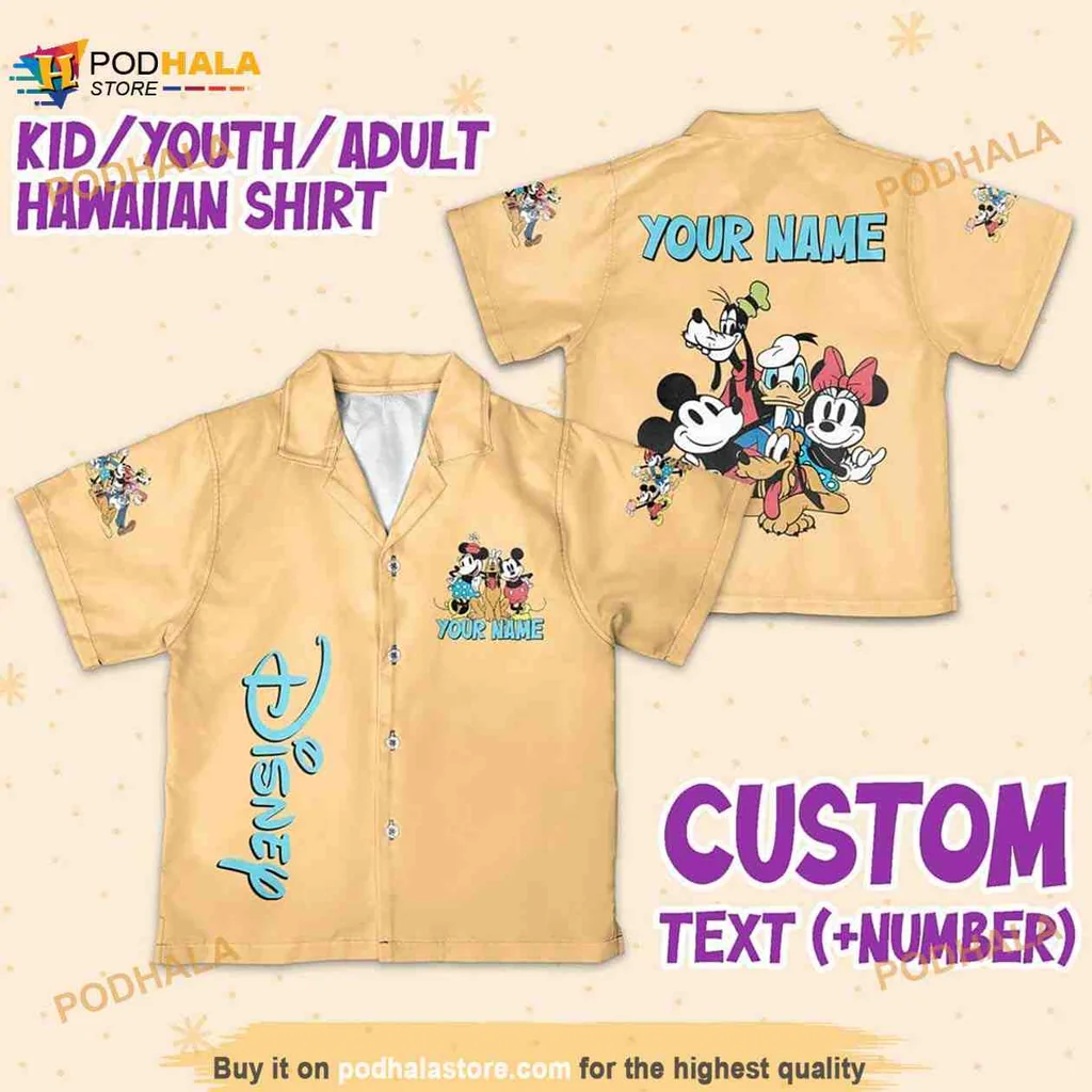 Disney Mickey Mouse Aloha Shirt With Custom Name And Fun Characters