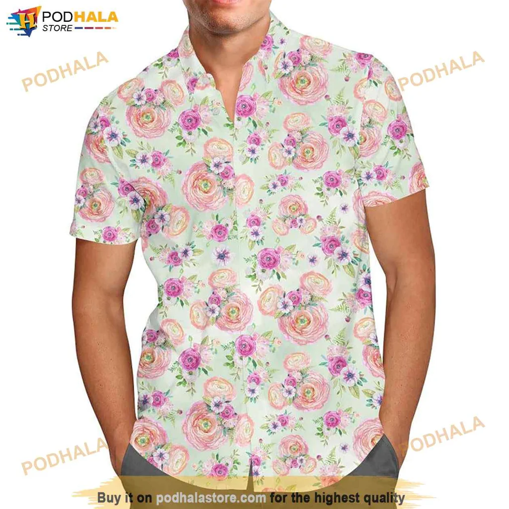 Disney Minnie Mouse Floral Hawaiian Shirt, Peachy Tropical Design