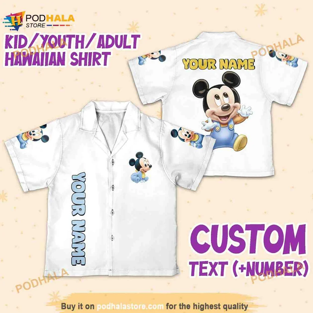 Disney Mouse Aloha Shirt With Your Name, Colorful Hawaiian Design