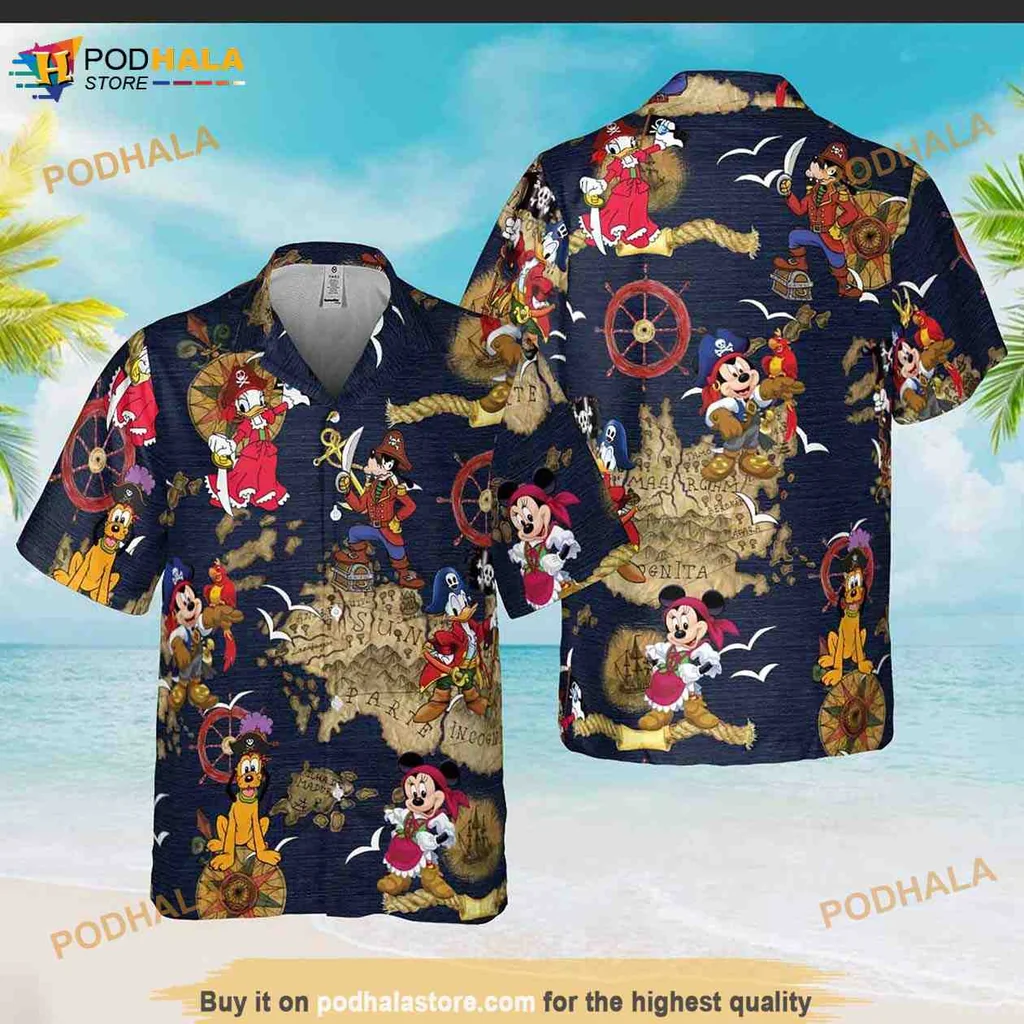 Disney Pirate Characters Hawaiian Shirt Featuring Mickey Minnie Goofy Donald