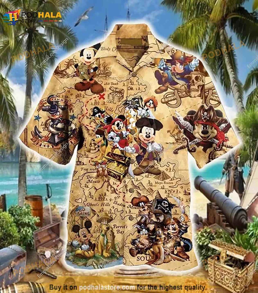 Disney Pirate Hawaiian Shirt Featuring Mickey And Friends In Pirate Attire