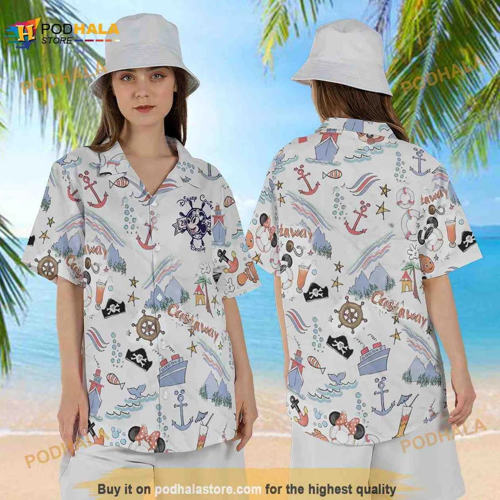 Disney Pirate Nautical Hawaiian Shirt With Tropical Design And Skulls