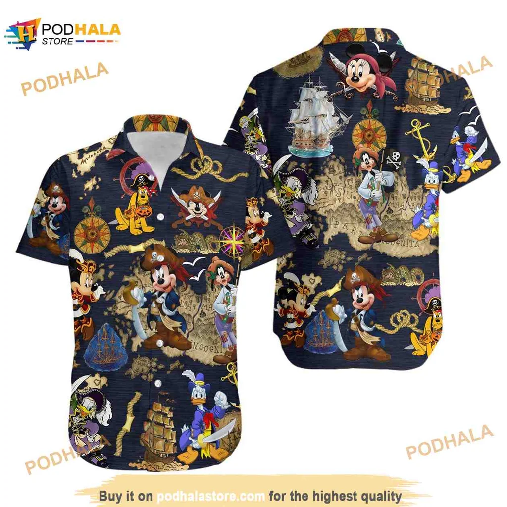 Disney Pirates Of The Caribbean Hawaiian Shirt Featuring Mickey Mouse