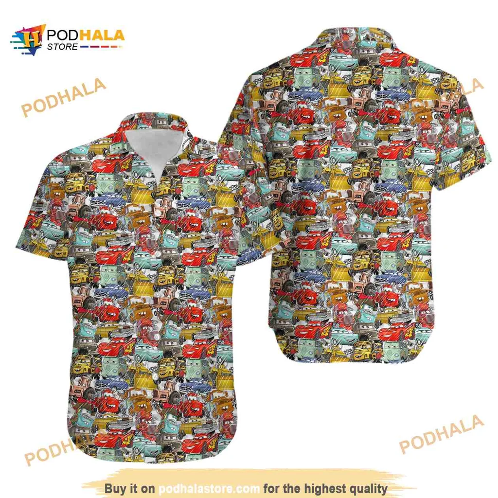 Disney Pixar Cars Hawaiian Shirt With Tropical Motifs And Lightning Mcqueen