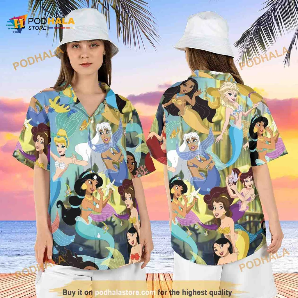Disney Princess Mermaids Hawaiian Shirt With Colorful Underwater Design