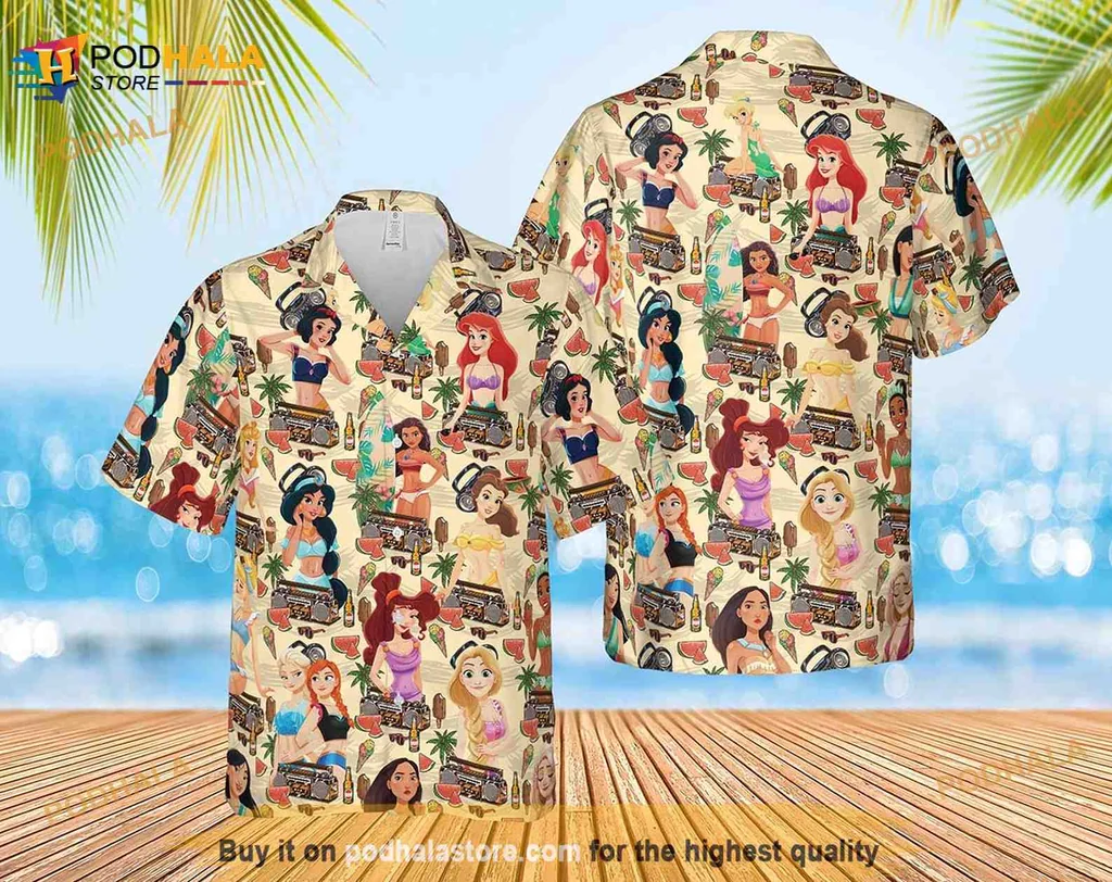 Disney Princess Tropical Hawaiian Shirt Featuring Ariel Jasmine And Mulan