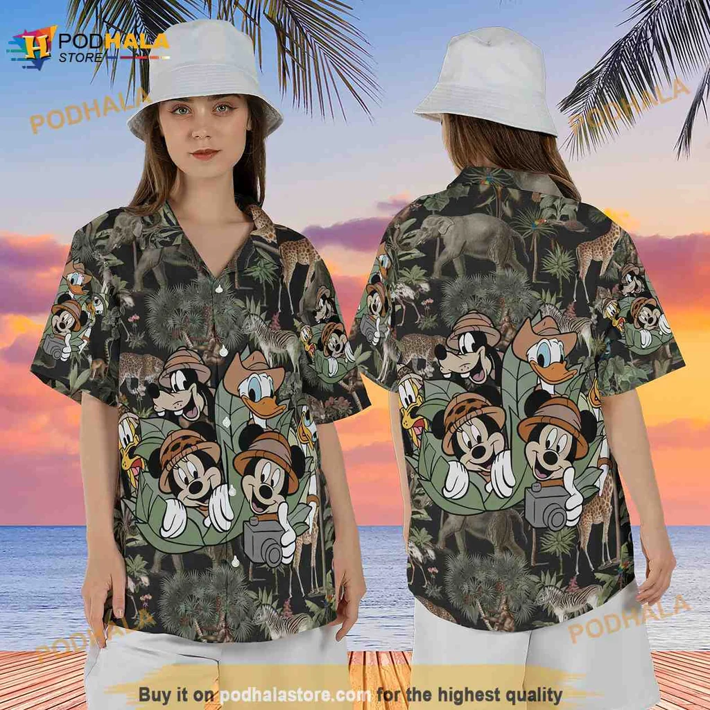 Disney Safari Characters Hawaiian Shirt Featuring Mickey Mouse And Friends Disney Safari Characters Hawaiian Shirt Featuring Mickey Mouse And Friends