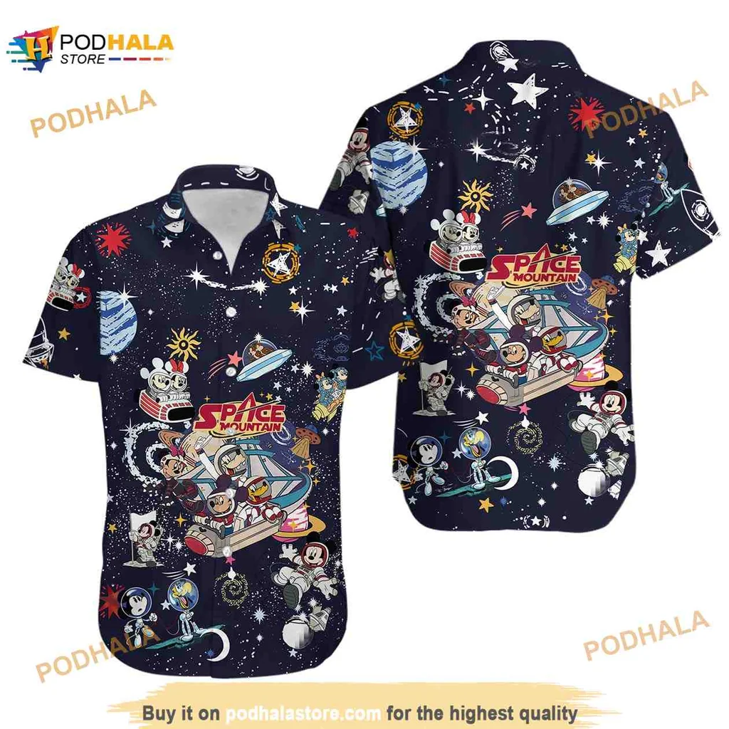 Disney Space Mountain Hawaiian Shirt Featuring Mickey And Friends In Space
