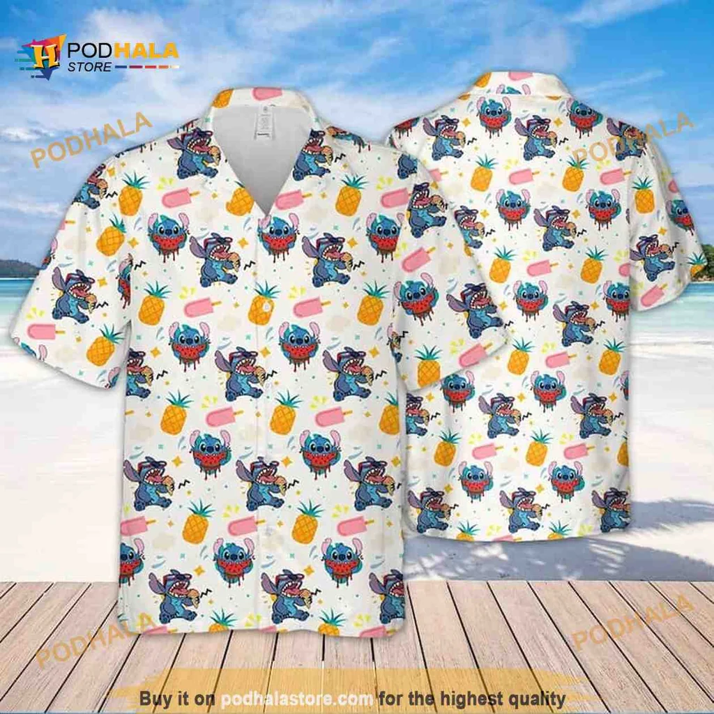 Disney Stitch Hawaiian Shirt With Tropical Design For Summer Fun