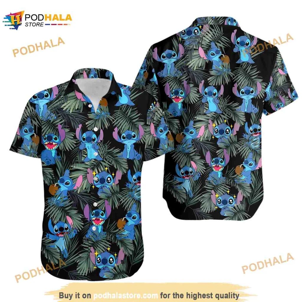 Disney Stitch Tropical Aloha Shirt With Playful Stitch Design