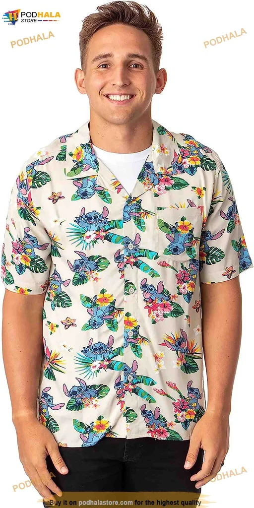 Disney Stitch Tropical Hawaiian Shirt With Colorful Tropical Design