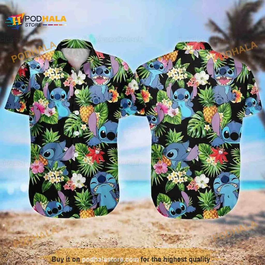 Disney Stitch Tropical Hawaiian Shirt With Vibrant Beach Pattern