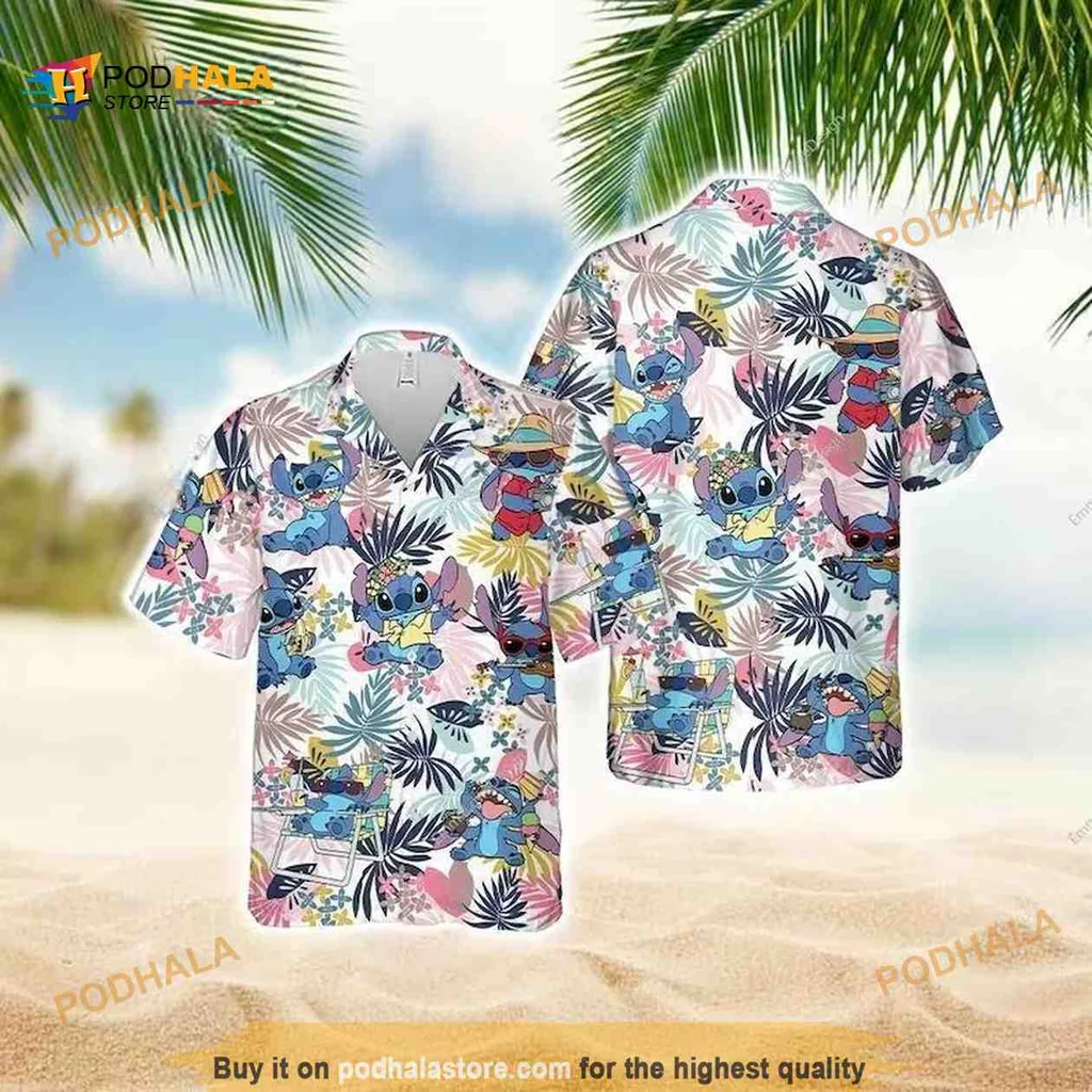 Disney Stitch Tropical Hawaiian Shirt With Vibrant Floral Design