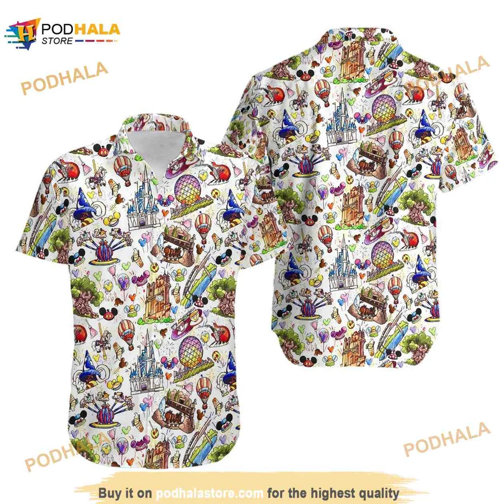 Disney Summer Tropical Aloha Shirt Featuring Iconic Disney Elements
