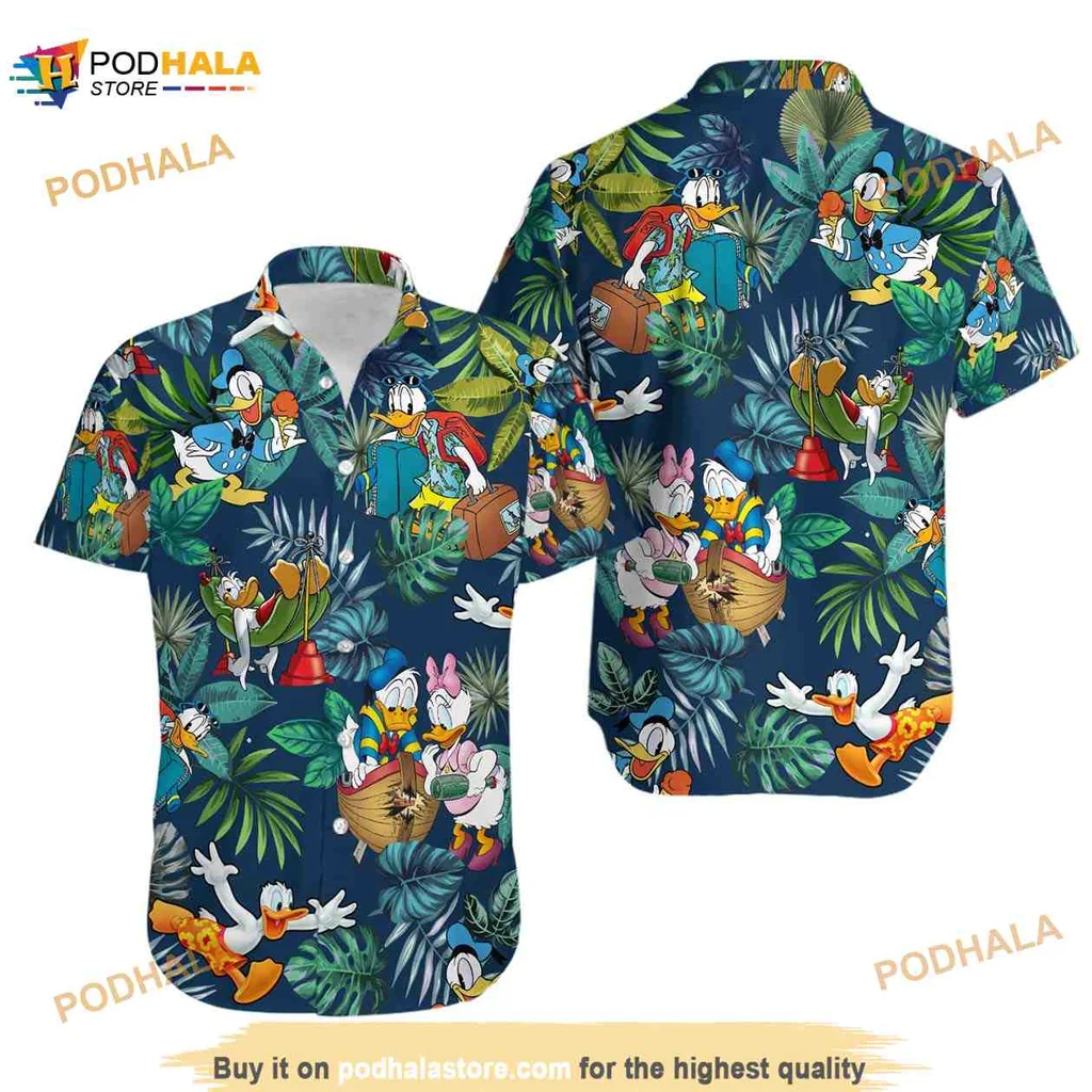 Disney Tropical Donald Duck Hawaiian Shirt With Daisy Duck And Goofy