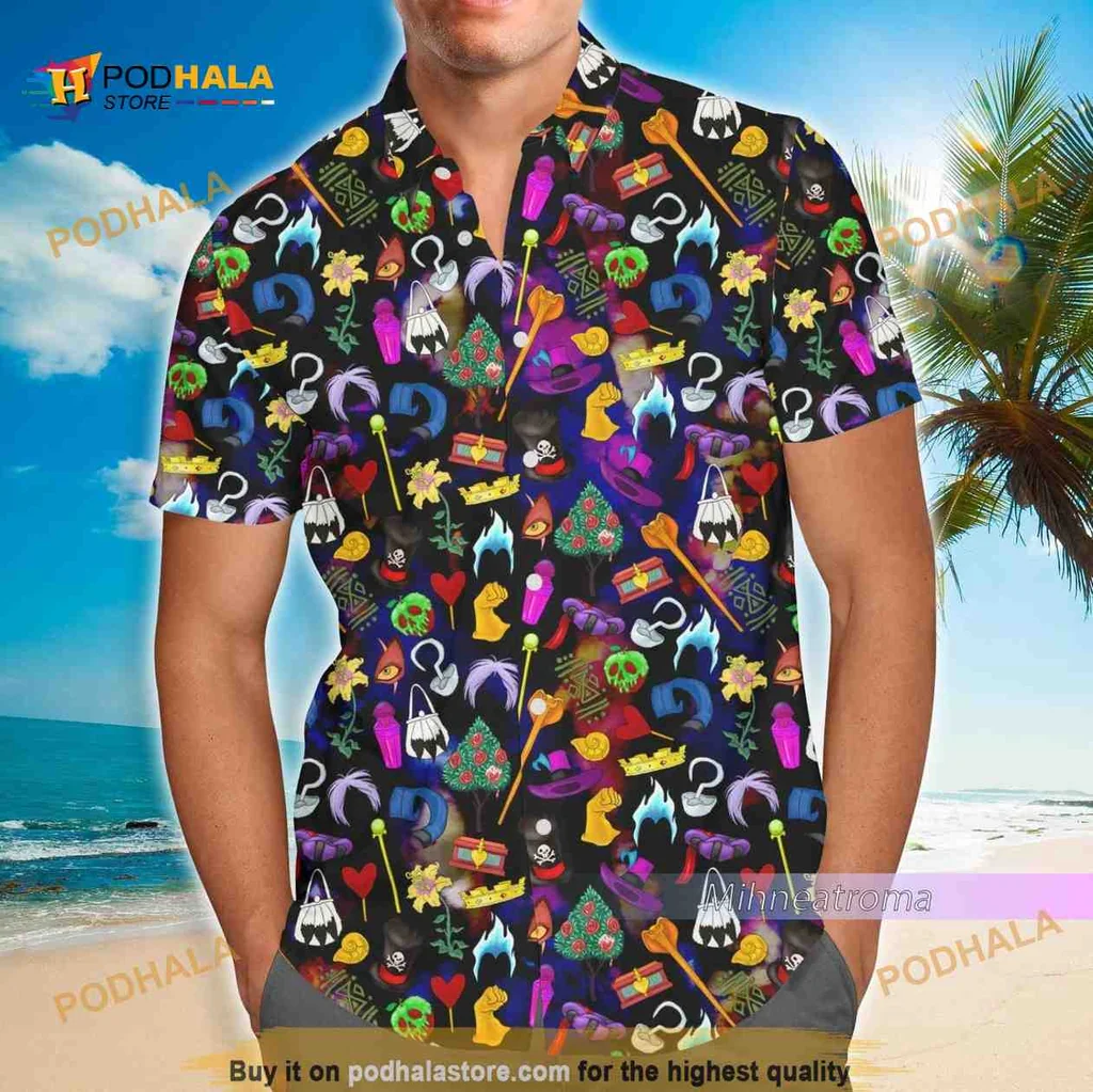 Disney Villain Hawaiian Shirt With Skull And Potion Motifs
