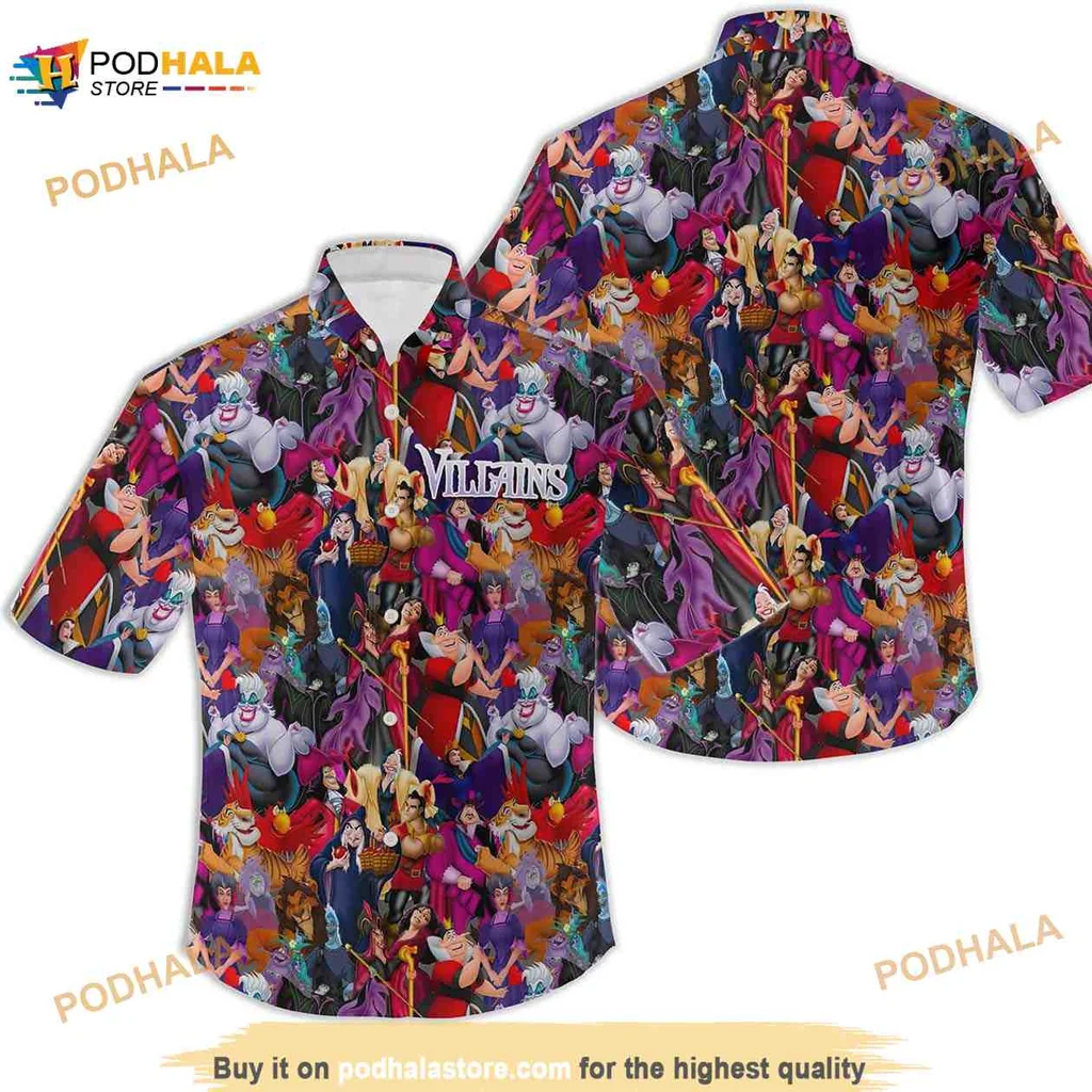 Disney Villains Purple Red Hawaiian Shirt Featuring Maleficent And Ursula
