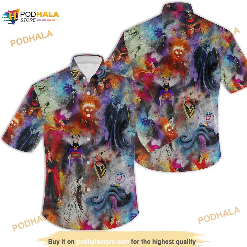 Disney Villains Watercolor Hawaiian Shirt Featuring Maleficent And Ursula