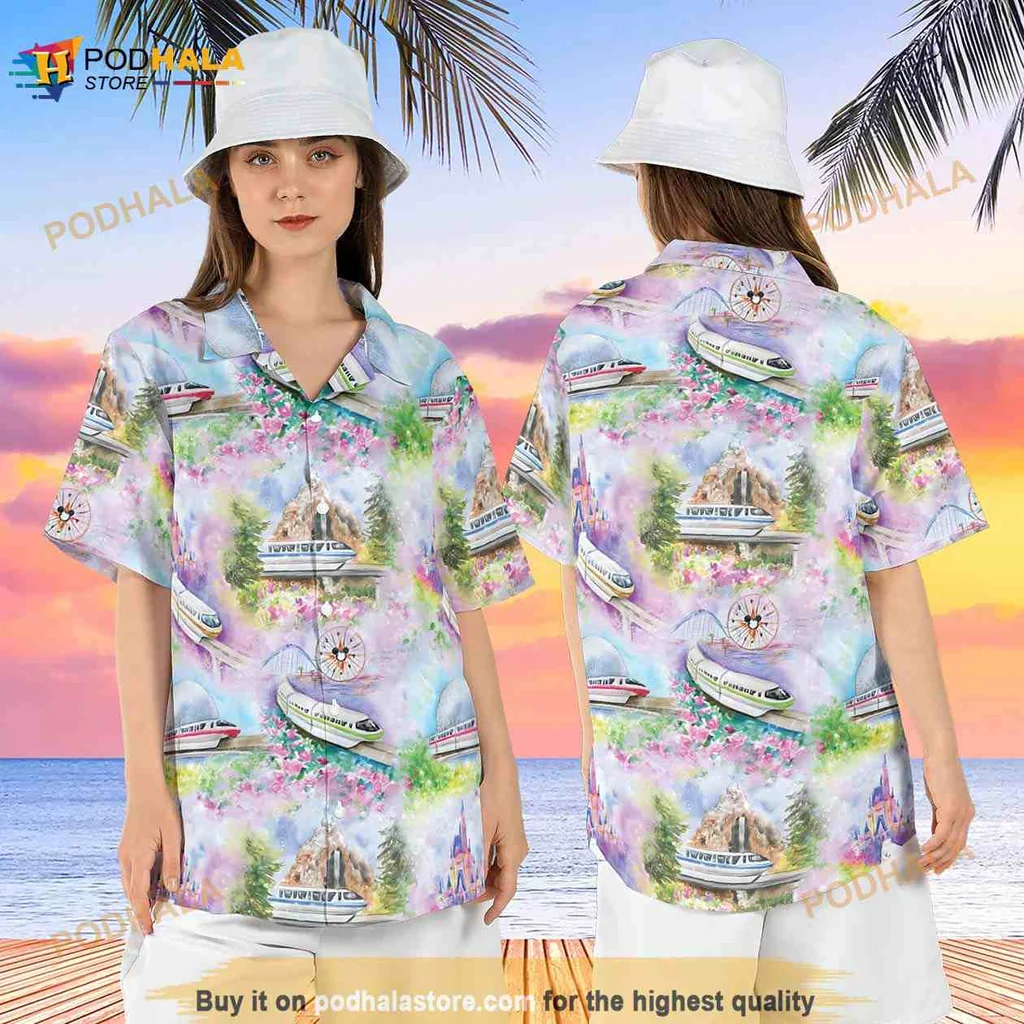 Disneyland Monorail Hawaiian Shirt With Tropical Beach Design