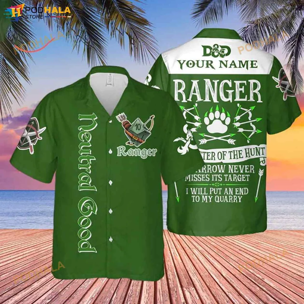 Dnd Ranger Hawaiian Shirt, Neutral Good Design With Custom Name Option