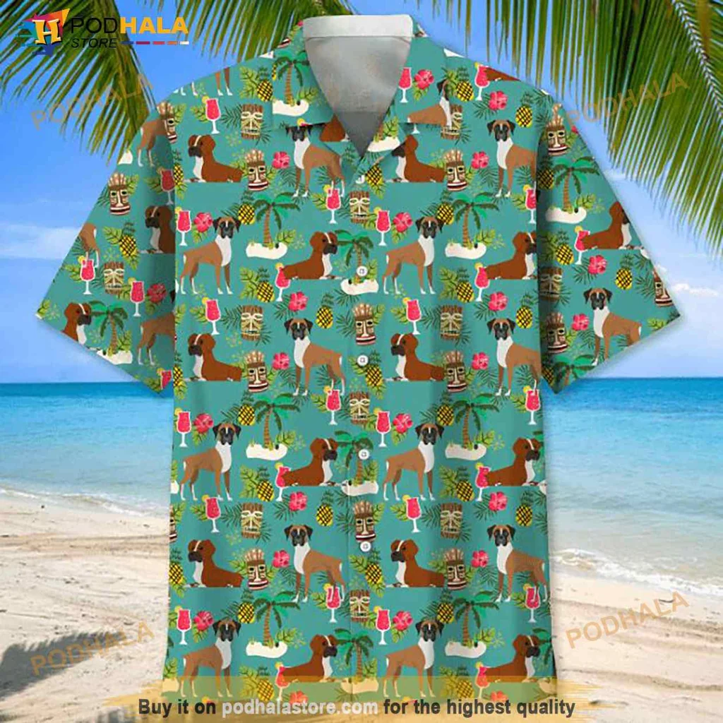 Dog Lover Hawaiian Shirt With Tropical Design And Playful Dogs