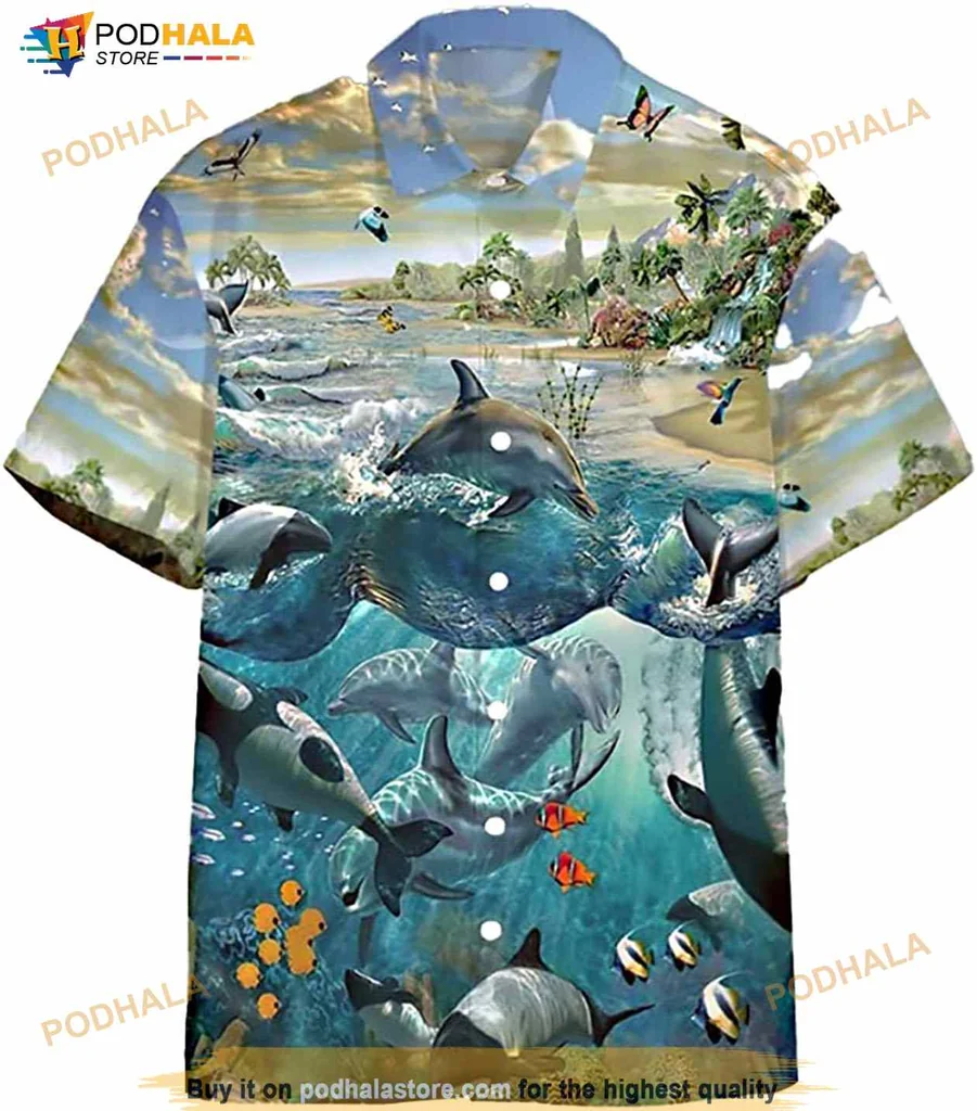 Dolphin Tropical Hawaiian Shirt Featuring Vibrant Beach Paradise Design