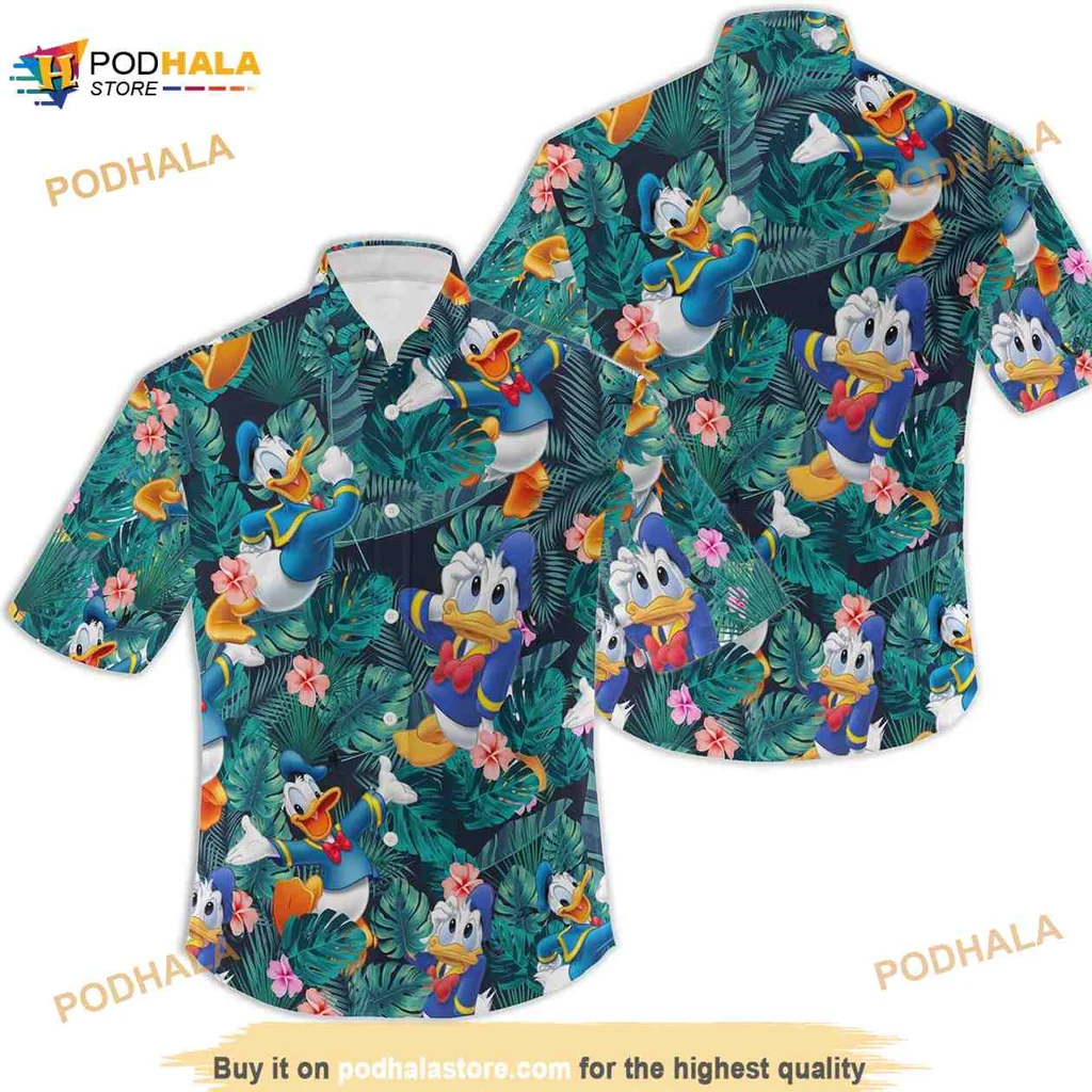 Donald Duck Floral Hawaiian Shirt With Tropical Design And Playful Vibes