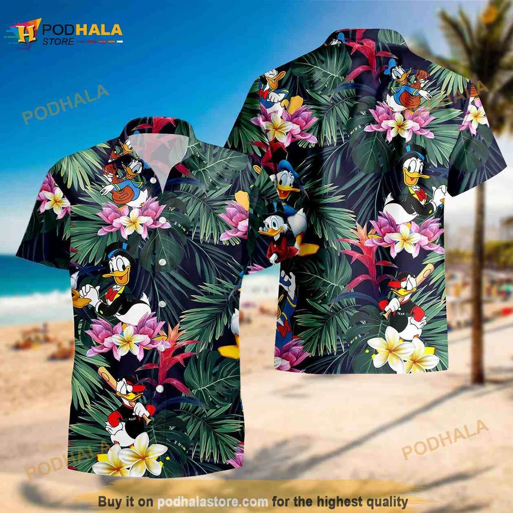Donald Duck Funny Hawaiian Shirt With Tropical Floral Design